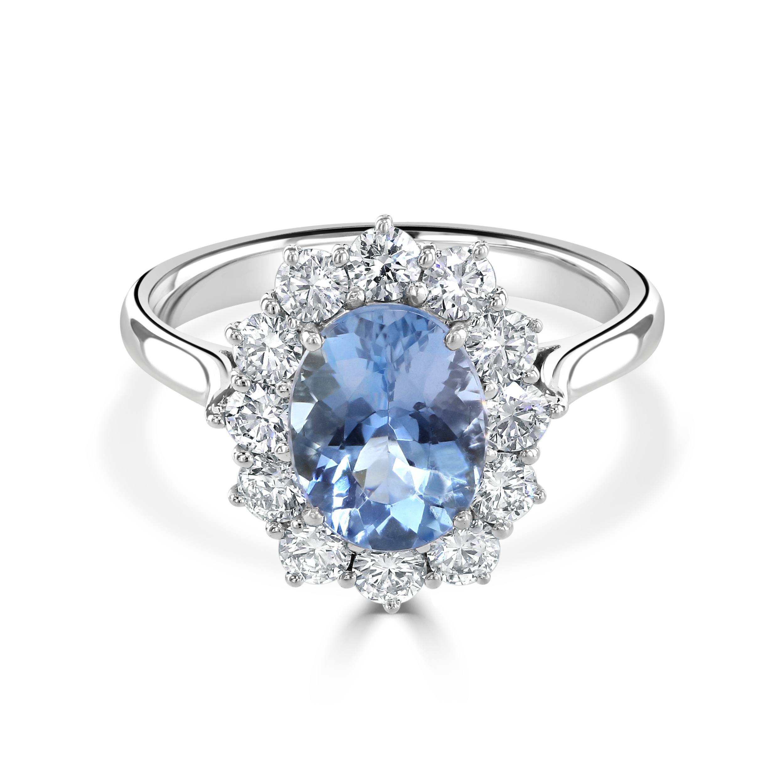 18ct White Gold Aquamarine and Diamond Cluster Engagement Ring