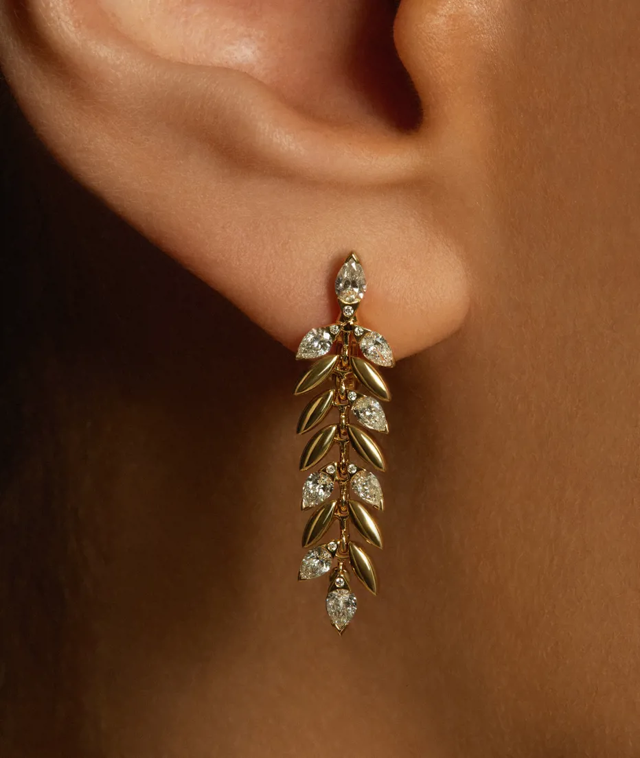 Yellow Gold and Diamond Leaf Earring